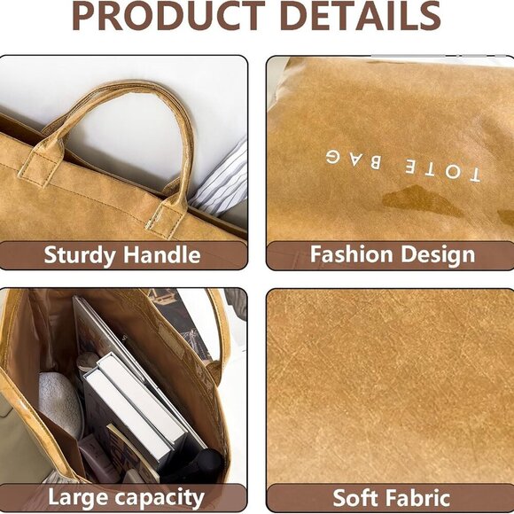 Women's Large PVC Tote Bag Letters Print Handbags Kraft Paper Shoulder Bag Clear - Picture 4 of 6